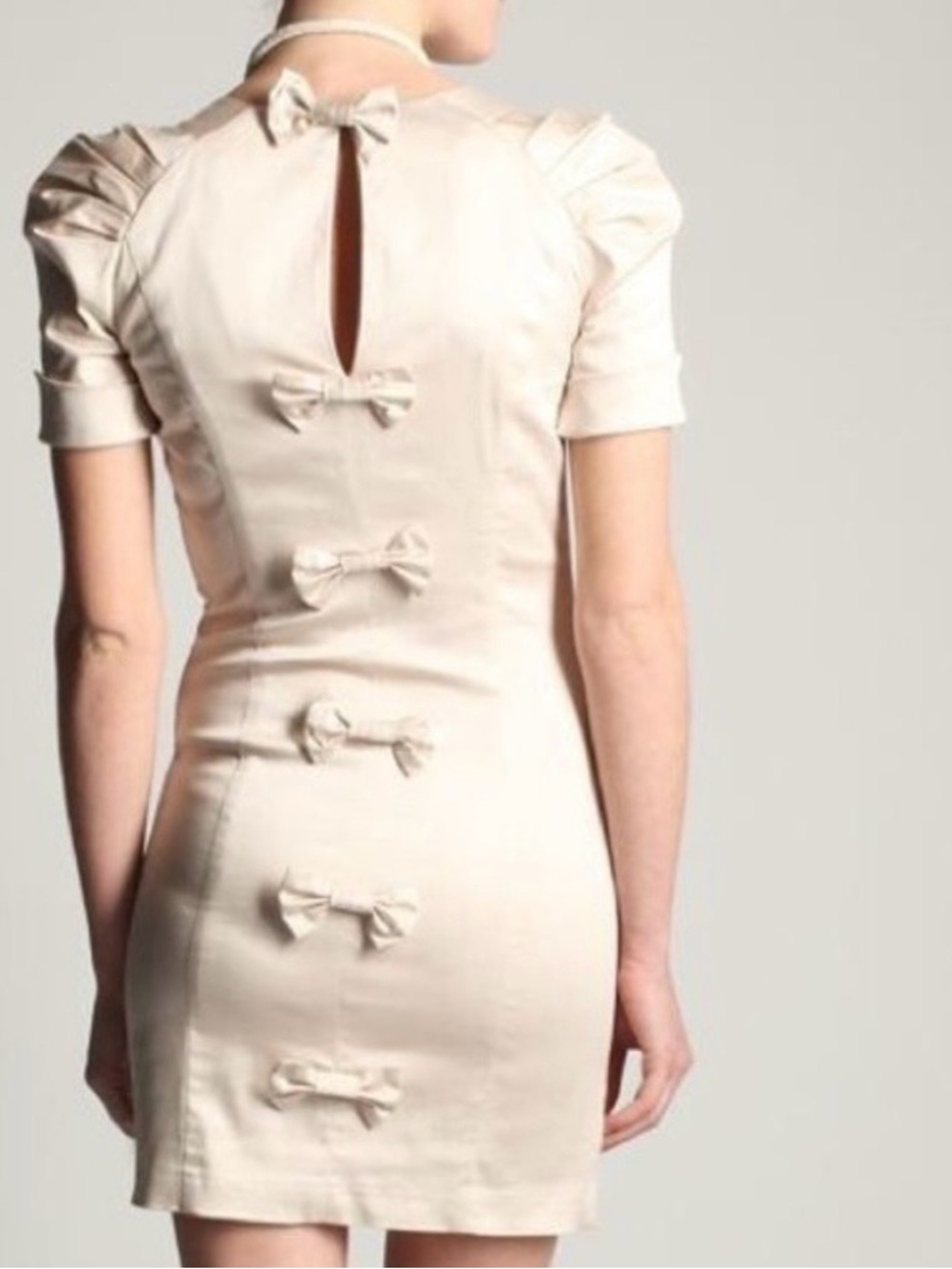 French Connection Bow Neutral Preppy Coquette Wedding Guest Puff Sleeve Dress 2